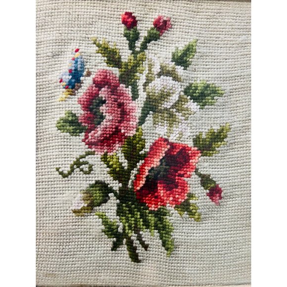 Vintage 1940's Floral Needlepoint Framed Wall Art Set Of Two - Picture 2 of 4